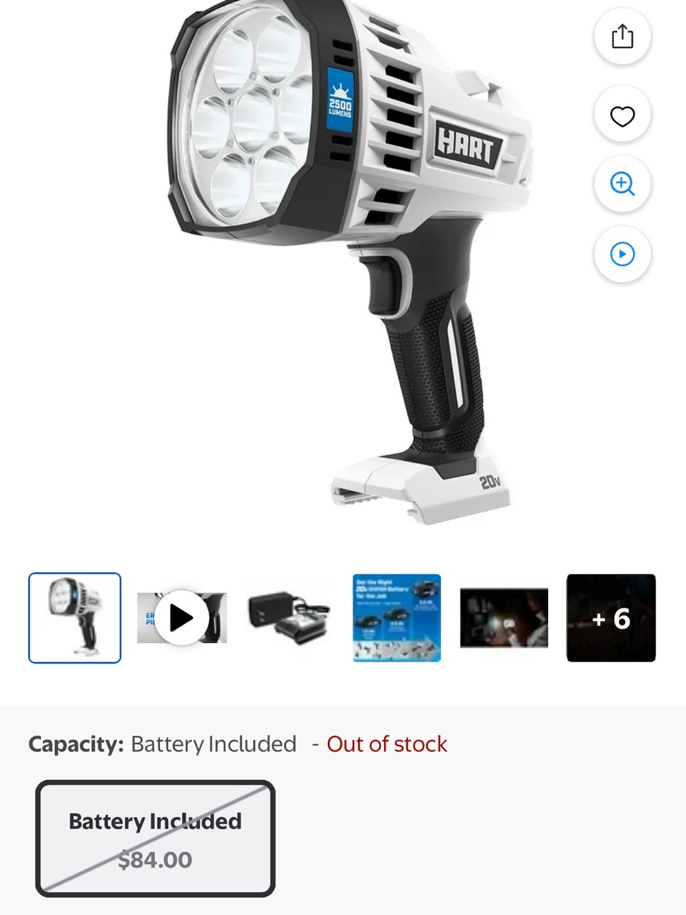 20V White & Black LED Spotlight - High-Powered Portable Work Light